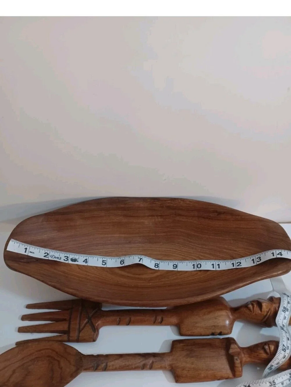 Hand-Carved Wooden Salad Bowl Set in Natural Brown